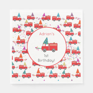 Personalized Red Fire Truck Party Pattern Birthday Napkin