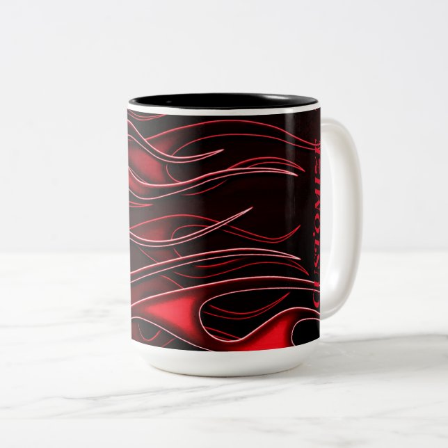 Personalized Red Flames Two-Tone Coffee Mug (Front Right)