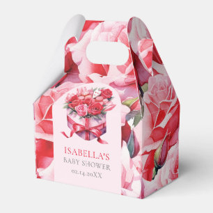 Personalized Red Floral Arch Baby Shower Favor Box