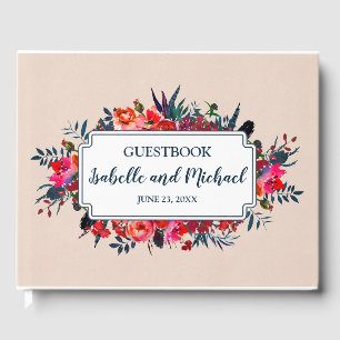Personalized Red Floral Bohemian Wedding Guestbook