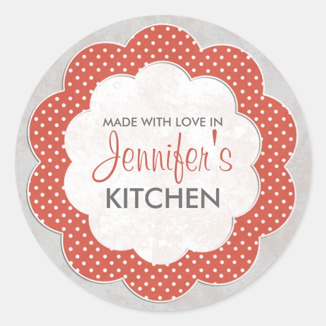 Personalized Red Floral Dot Canning Stickers (Front)
