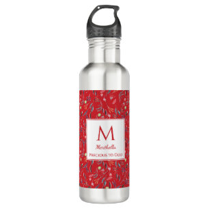 Personalized RED Floral Monogram 710 Ml Water Bottle