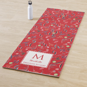Personalized RED Floral Monogram Yoga Mat