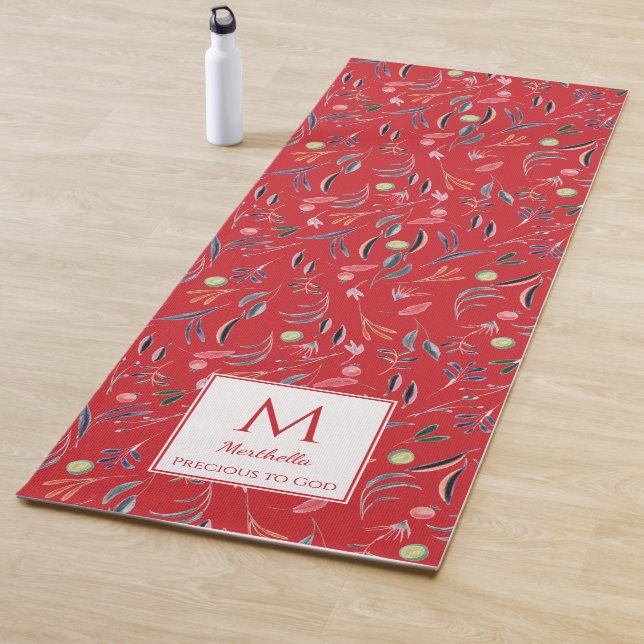 Personalized RED Floral Monogram Yoga Mat (In Situ)