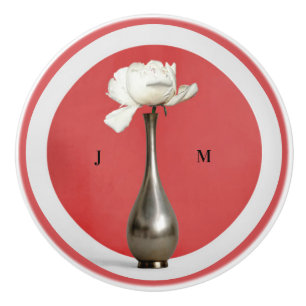 Personalized Red Floral Vase Ceramic Knob