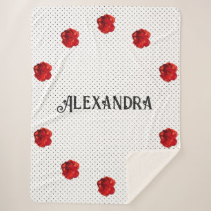 Personalized Red Flower Polka Dot Sherpa Blanket