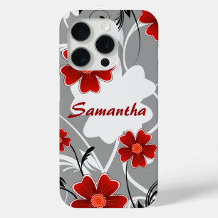 Personalized Red Flowers and Silhouette iPhone 15 Pro Case