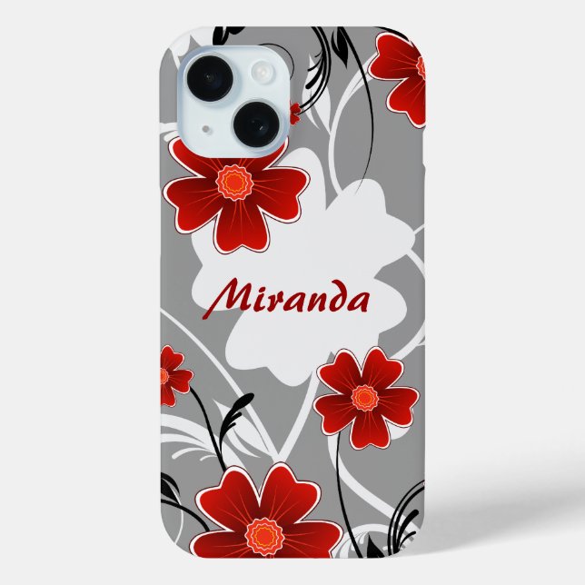 Personalized Red Flowers and Silhouette Case-Mate iPhone Case (Back)