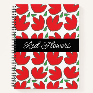 Personalized Red Flowers Floral Pattern Notebook