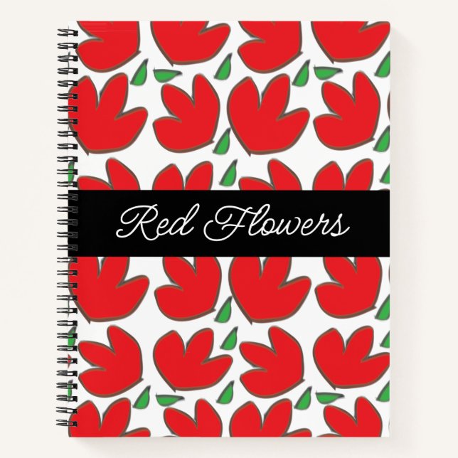 Personalized Red Flowers Floral Pattern Notebook (Front)