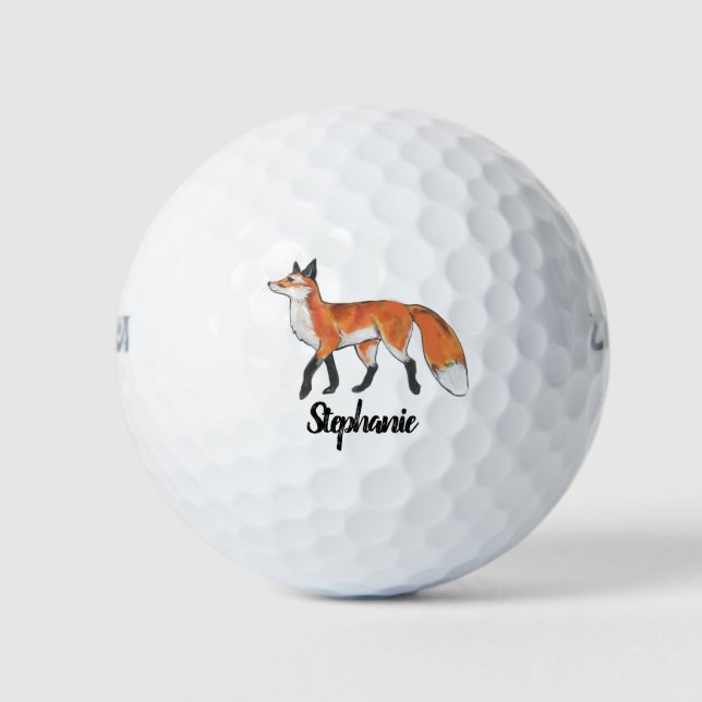 Personalized Red Fox Painting Custom Art Golf Balls (Front)