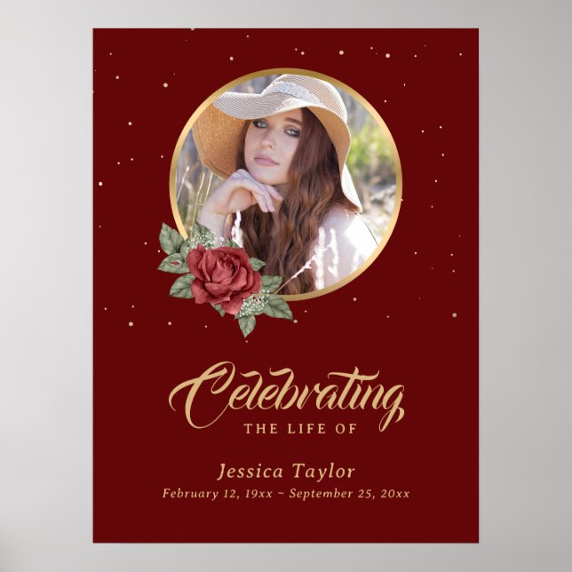 Personalized Red Funeral Photo Welcome Sign (Front)