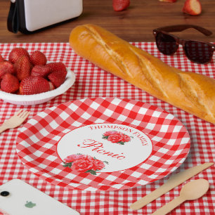 Personalized Red Gingham Buffalo Picnic Paper Plate