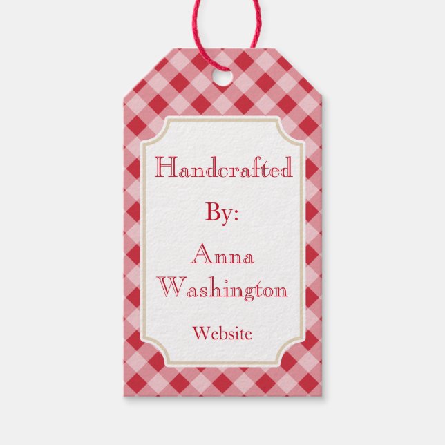 Personalized Red Gingham Handcrafted Tag (Front)