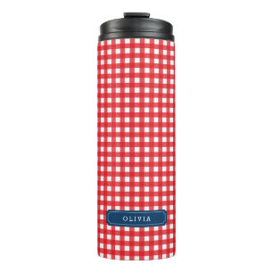 Personalized Red Gingham Monogram Thermal Tumbler
