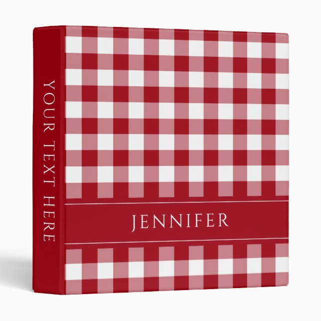 Personalized Red Gingham Pattern Binder (Front/Spine)