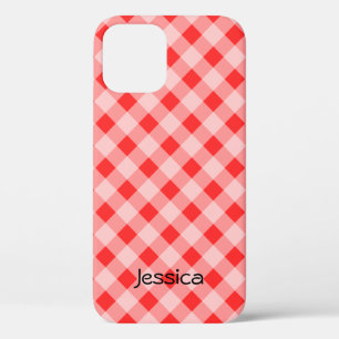 Personalized red gingham pattern iPhone 12 case