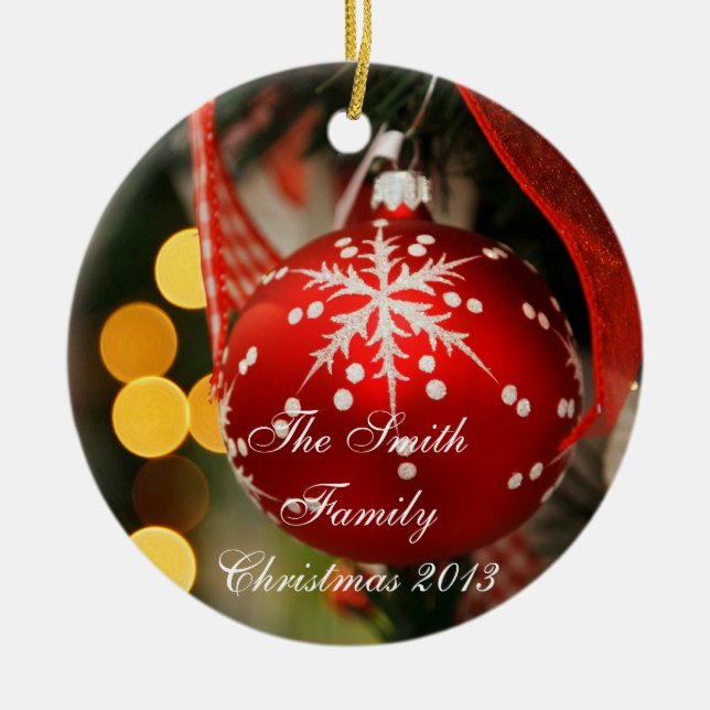 Personalized Red Glittery Christmas Ornament (Front)