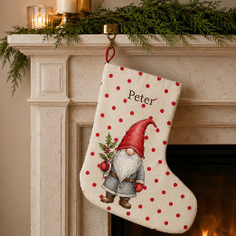 Personalized Red Gnome Nordic Christmas Stocking