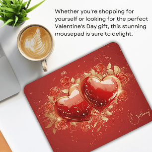 Personalized Red & Gold 3-D Hearts Design Mousepad