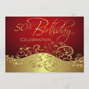 Personalized Red & Gold 50th Birthday Invitations