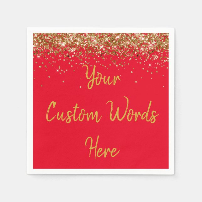 Personalized Red & Gold Birthday Party Anniversary Napkin (Front)
