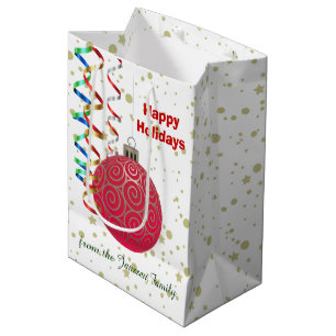 Personalized Red Gold Bulb Confetti Medium Gift Bag
