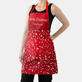 Personalized Red & Gold Confetti Christmas Pattern Apron
