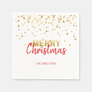 Personalized RED Gold Confetti Merry Christmas Napkin
