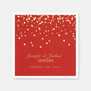 Personalized RED Gold Confetti Wedding Napkin