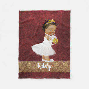 Personalized Red Gold Ethnic Princess Nursery Fleece Blanket
