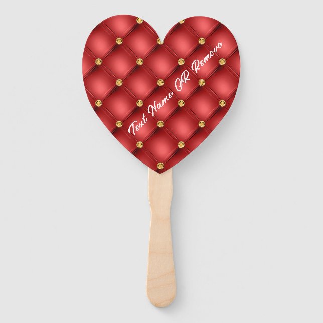 Personalized Red Gold Hand Fans with Custom Text (Front)