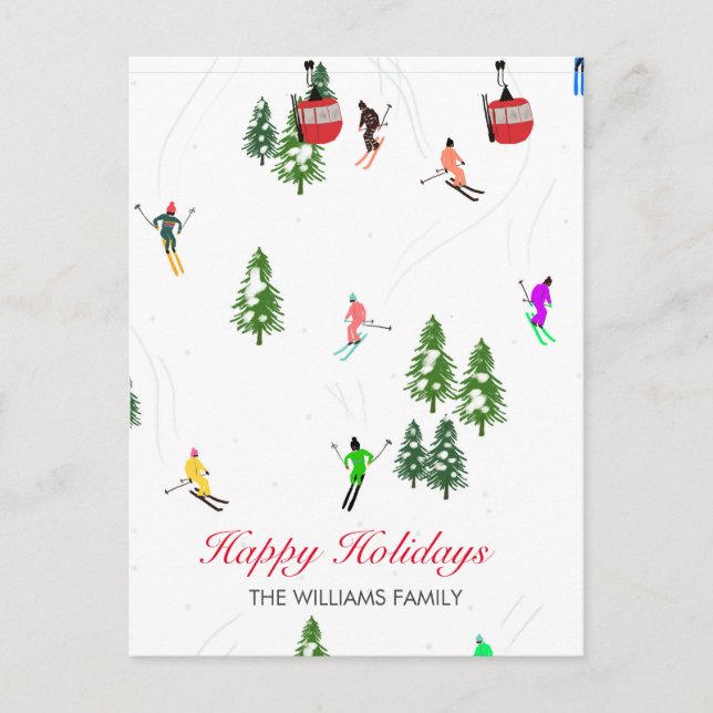 Personalized Red Gondola Ski Holidays Illustration Holiday Postcard (Front)