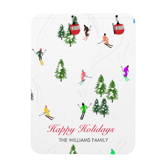 Personalized Red Gondola Ski Holidays Illustration Magnet (Vertical)