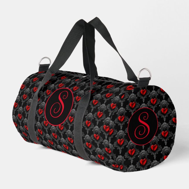Personalized Red Goth Heart Duffle Bag (Left Corner)
