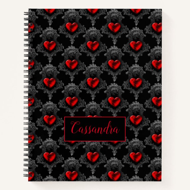 Personalized Red Goth Heart Notebook (Front)