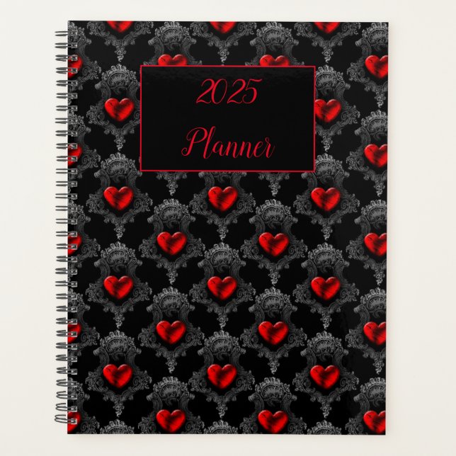 Personalized Red Goth Heart  Planner (Front)