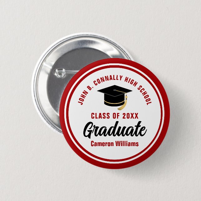 Personalized Red Graduate Commemorative 2 Inch Round Button (Front & Back)