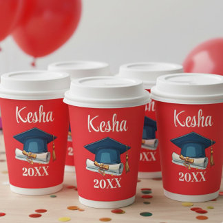 Personalized Red Graduation Party Paper Cups Class