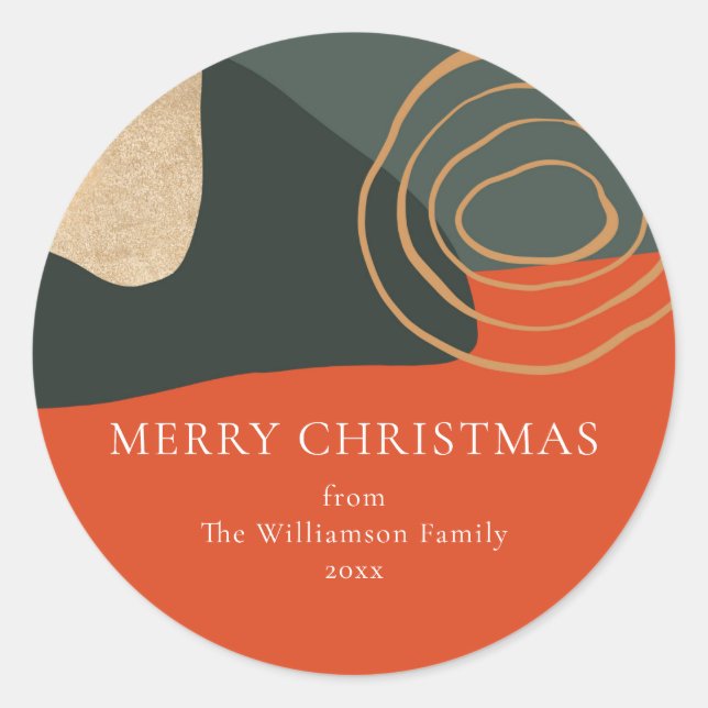 Personalized Red Green Abstract Unique Christmas Classic Round Sticker (Front)