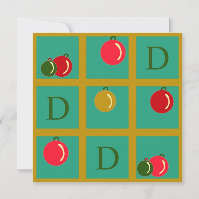 Personalized Red Green and Gold Ornament Christmas Holiday Card (Front)