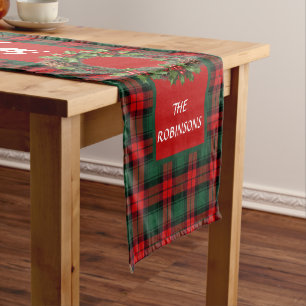 Personalized Red Green Buffalo Plaid Christmas  Short Table Runner