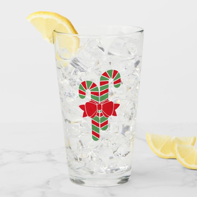 Personalized Red & Green Christmas Candy Canes Glass (Front Ice)