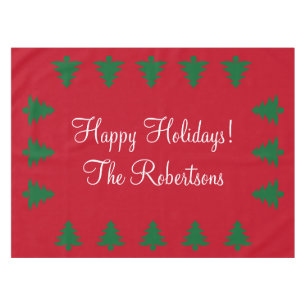 Personalized red green Christmas tree tablecloth