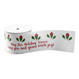 Personalized Red & Green Elegant Christmas Floral Grosgrain Ribbon