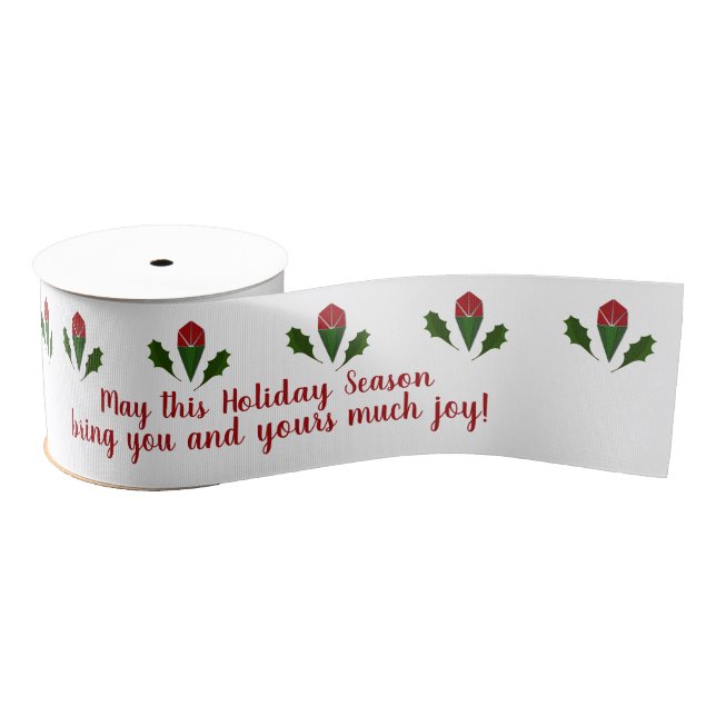 Personalized Red & Green Elegant Christmas Floral Grosgrain Ribbon (Spool)