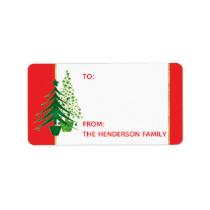 Personalized Red, Green, Gold Christmas Trees Tag