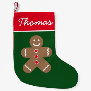 Personalized red green Holiday gingerbread man Small Christmas Stocking