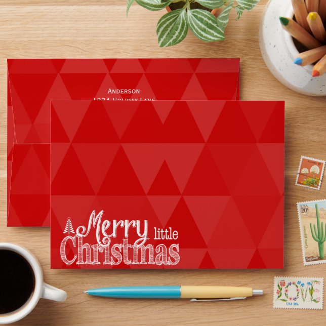 Personalized Red Green Holly Happy little Holiday Envelope (Desk)