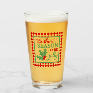 Personalized Red Green Jolly"Christmas Typography Glass